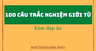 100 câu trắc nghiệm giới từ